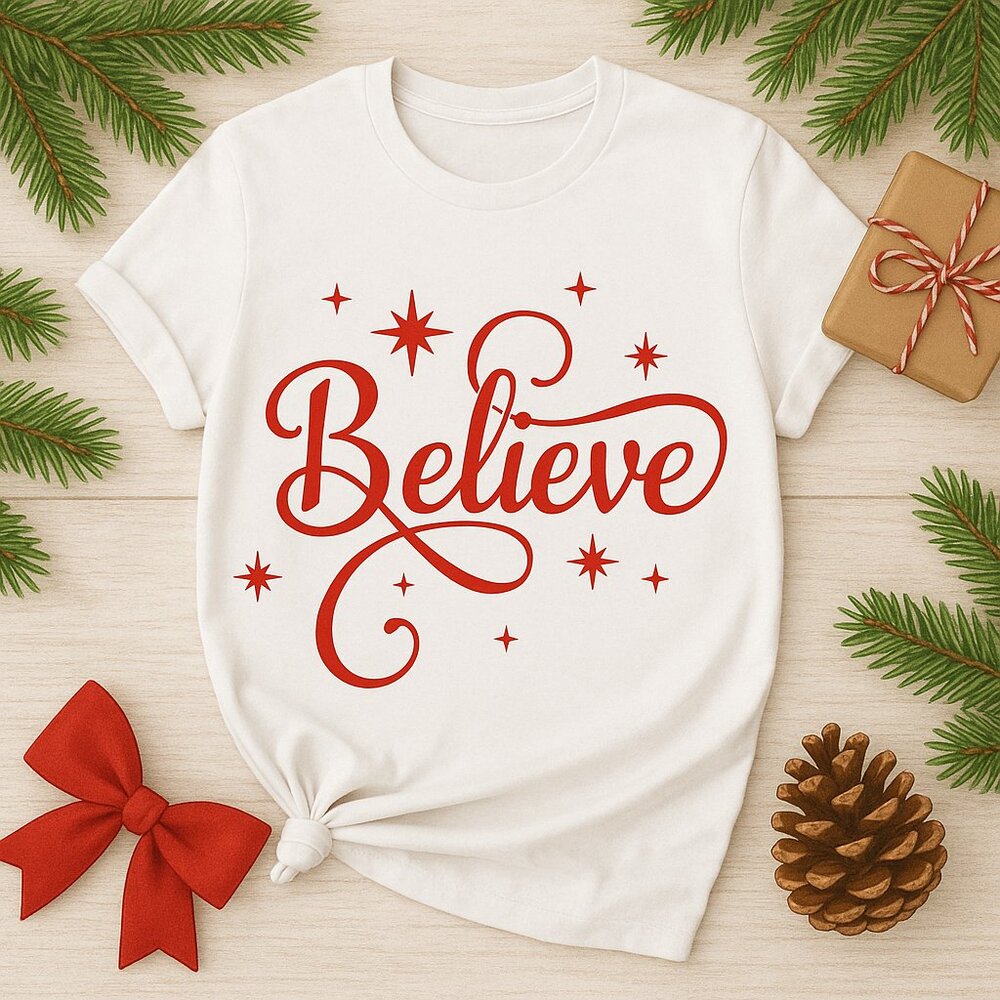 BELIEVE Christmas Holiday Tee Temp Price Drop